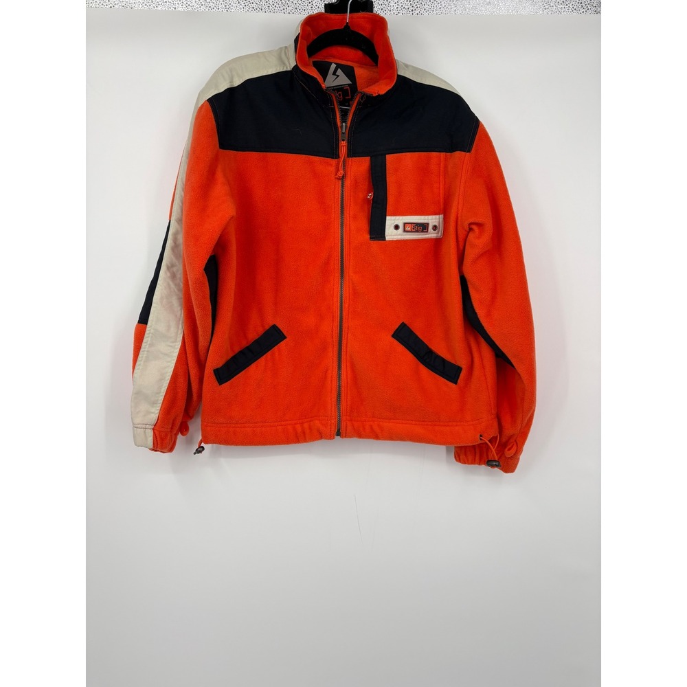 Stig Outdoor Fleece Jacket Orange Black White Colorblock Full Zip Men Size S